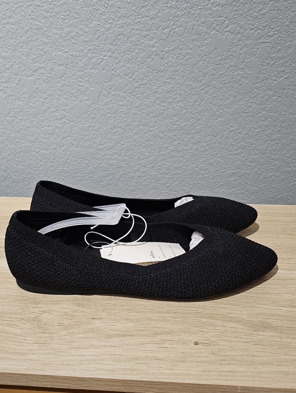 Ballerina Flats Black Knit Pointed Toe